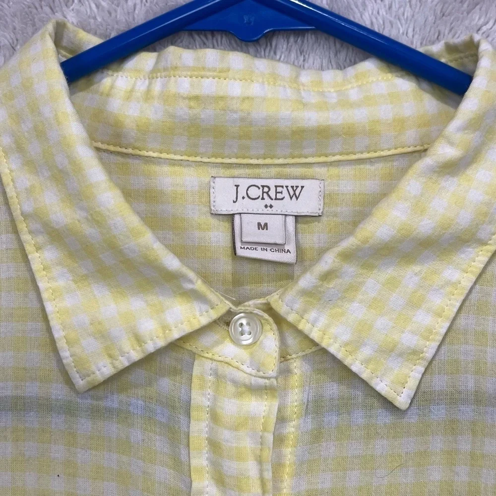 J. Crew Cottagecore Yellow Gingham Button Up Shirt Collared Sz M Layering Preppy